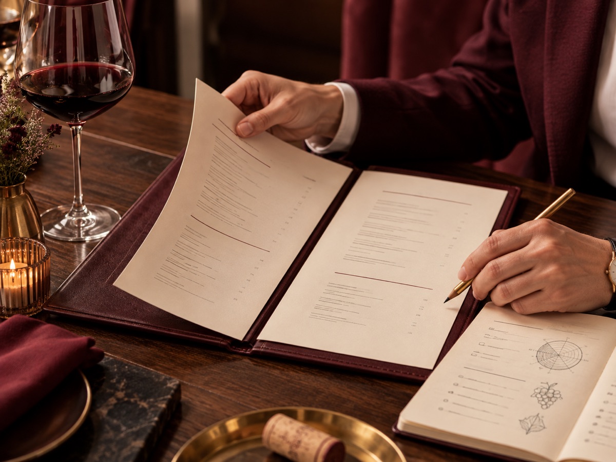 Consultor revisando técnicamente una carta de bebidas